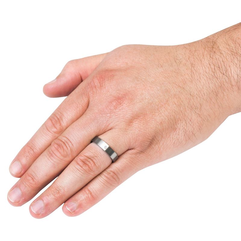 Men's Crucible 0.02 CT. T.W. Round Cut Diamond Stud Bezel Set Ring in Titanium (H-I-SI2)