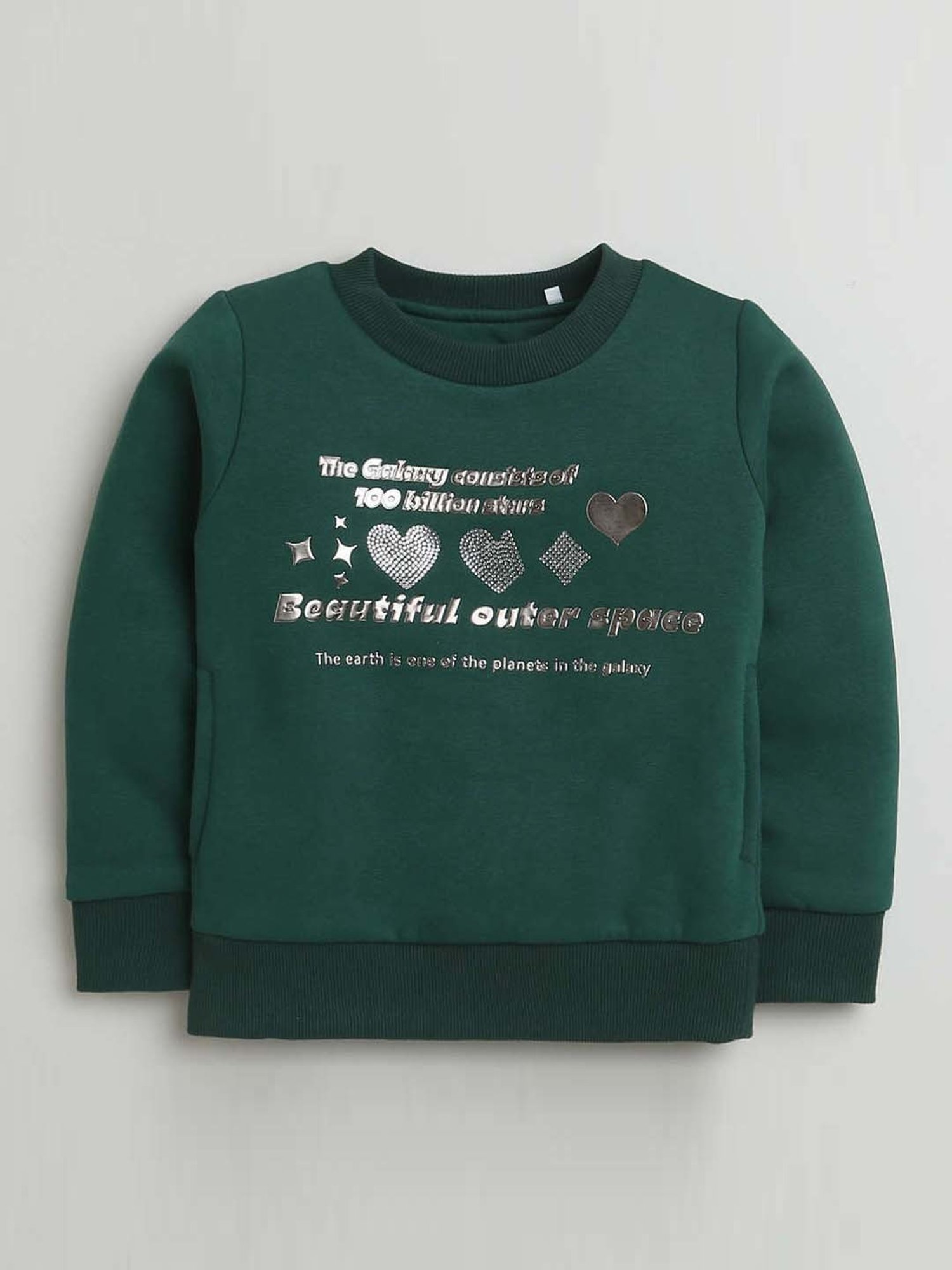 Tiny Girl Kids Green Printed Full Sleeves Sweatshirt