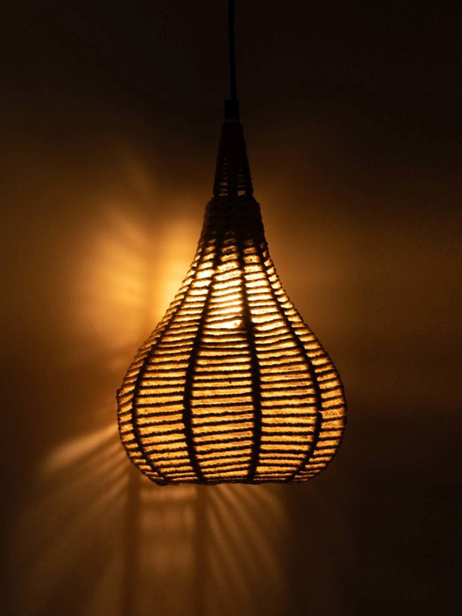 ExclusiveLane Marvels Beige Jute Handwoven Hanging Pendant Lamp