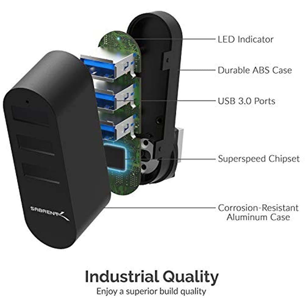 Sabrent Premium 4 Port Aluminum Mini USB 2.0 Hub [90&deg;/180&deg; Degree Rotatable] (HB-UMMC)
