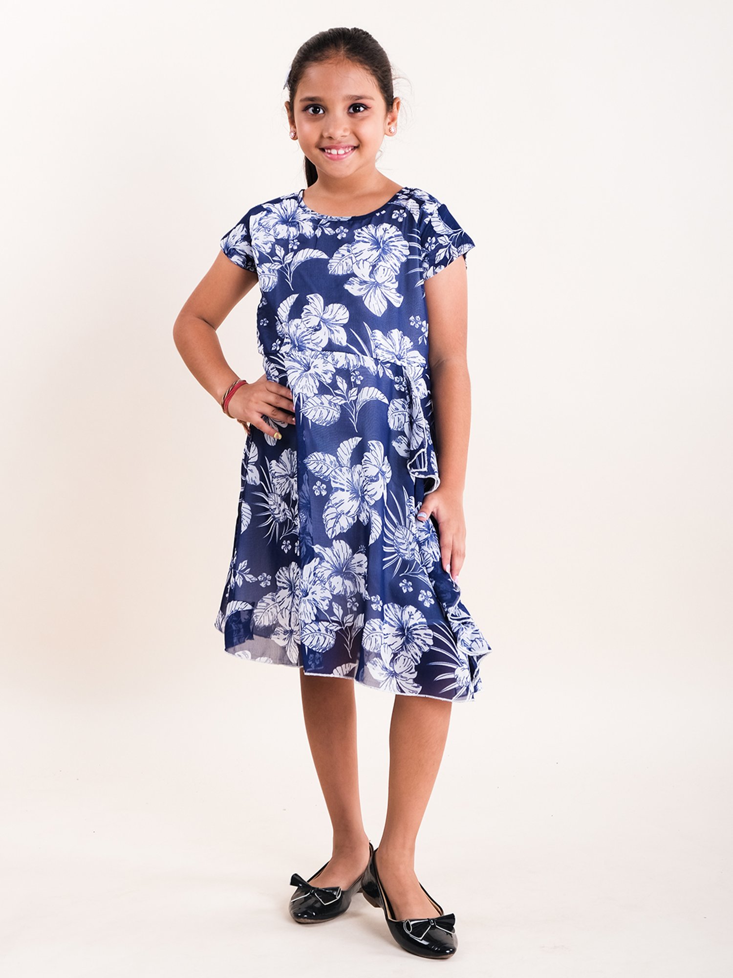 Kiddopanti Kids Navy Floral Print Dress