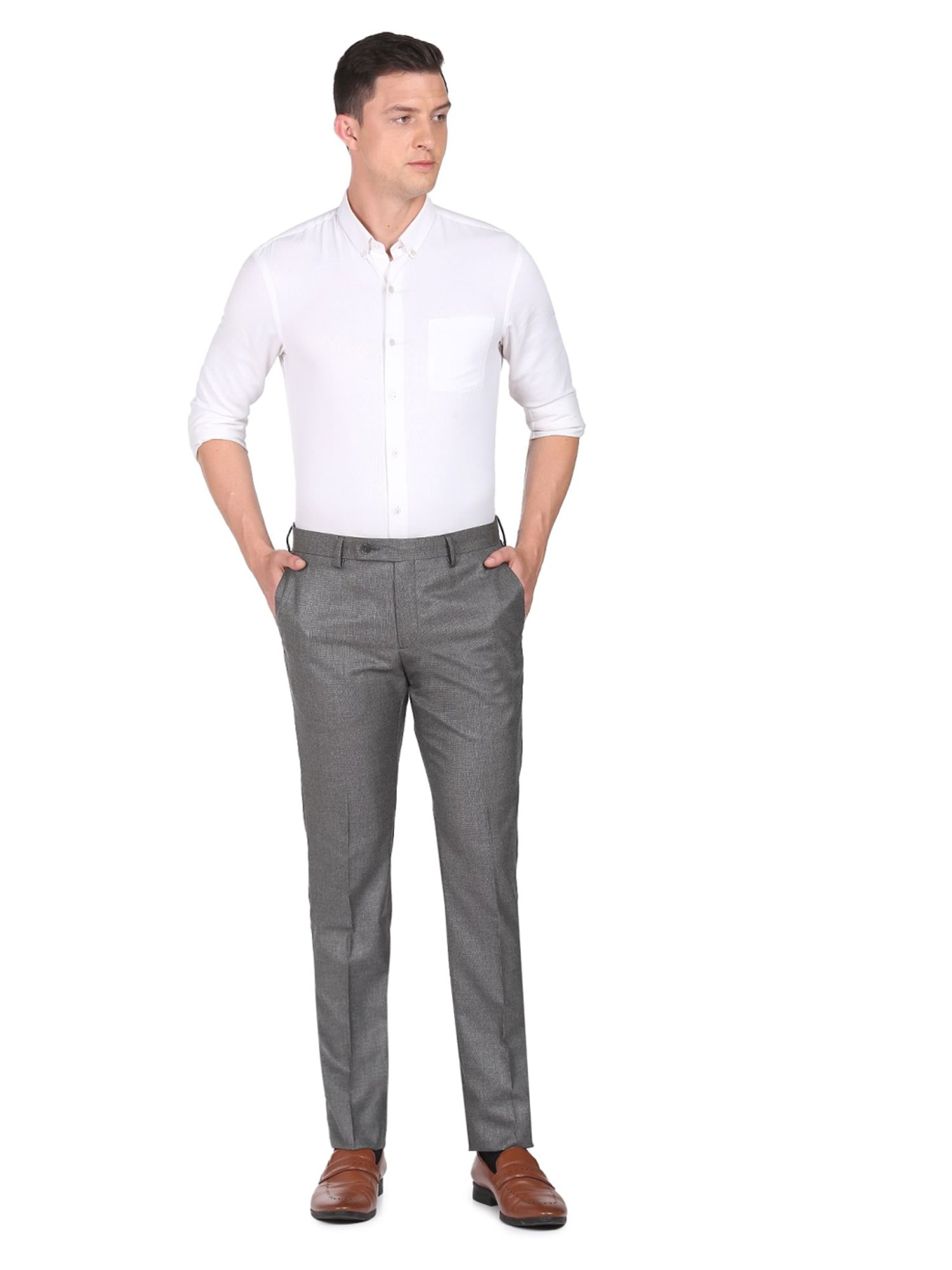 Arrow Grey Regular Fit Heathered Trousers