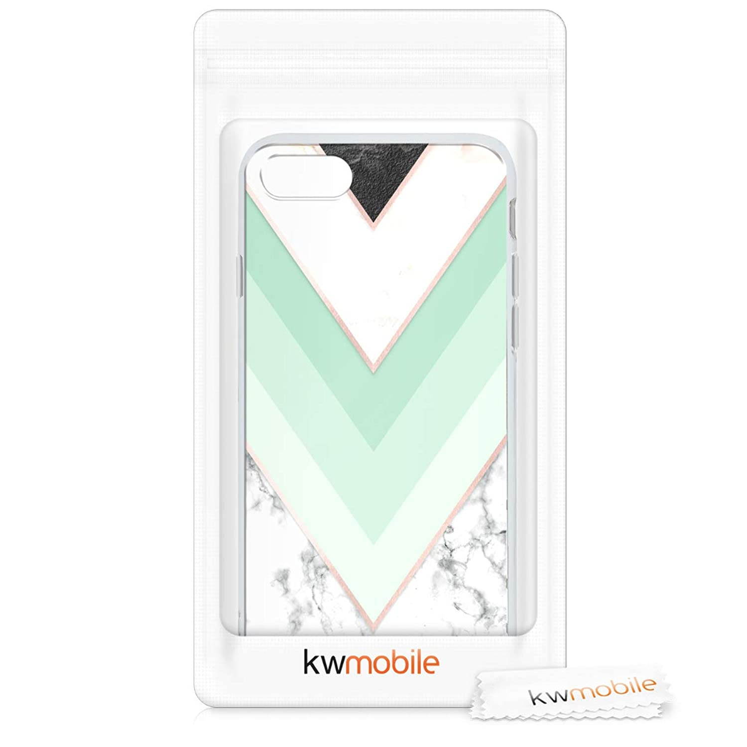 kwmobile Case Compatible with Apple iPhone 7/8 / SE (2020) - TPU Crystal Clear Back Protective Cover IMD Design - Marble Mint/Rose Gold/White