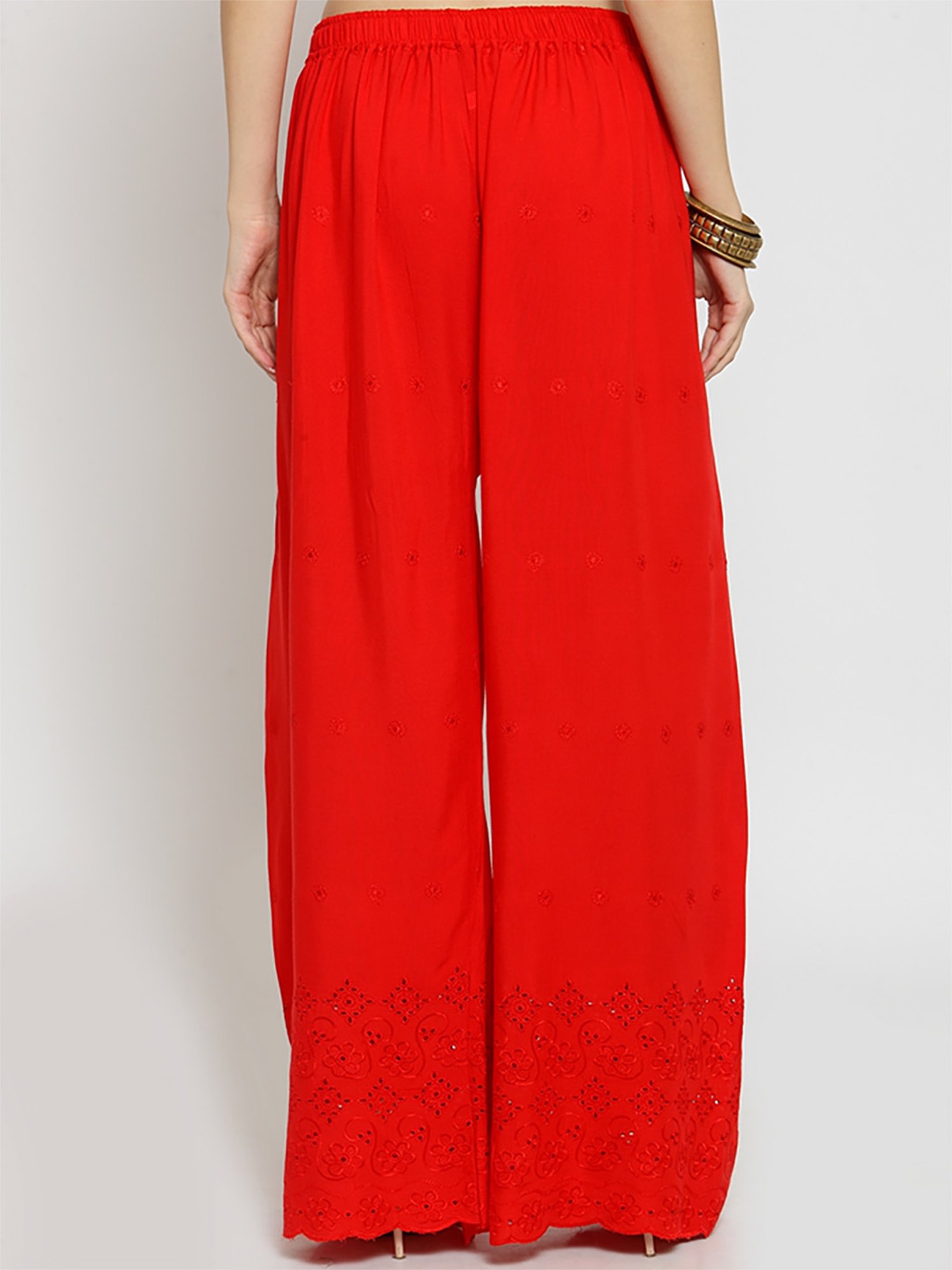 Castle Red Embroidered Palazzos