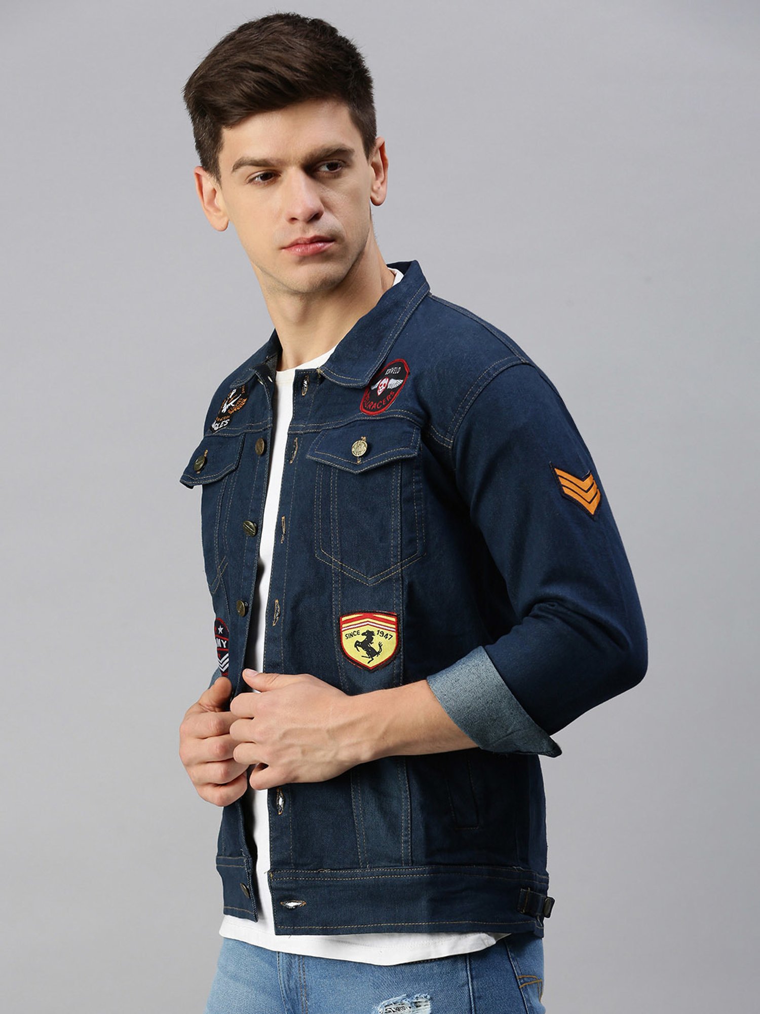 VOXATI Blue Regular Fit Shirt Collar Denim Jacket