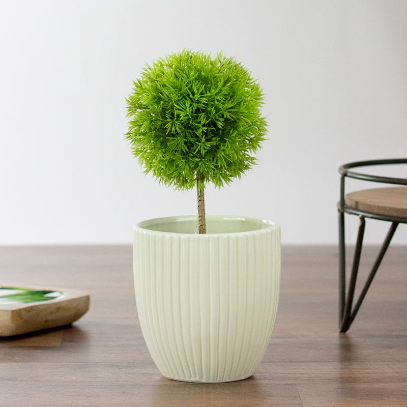 Darice 5.5" Green Round Ceramic Striped Textured Flower Pot