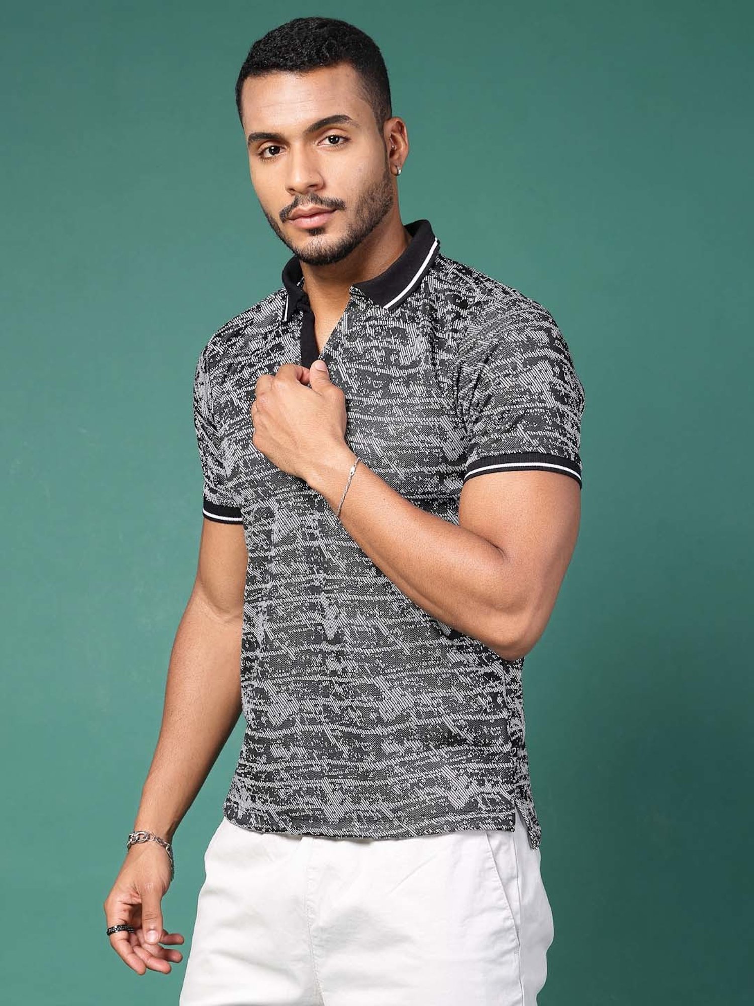 Rigo Grey Slim Fit Printed Polo T-Shirt