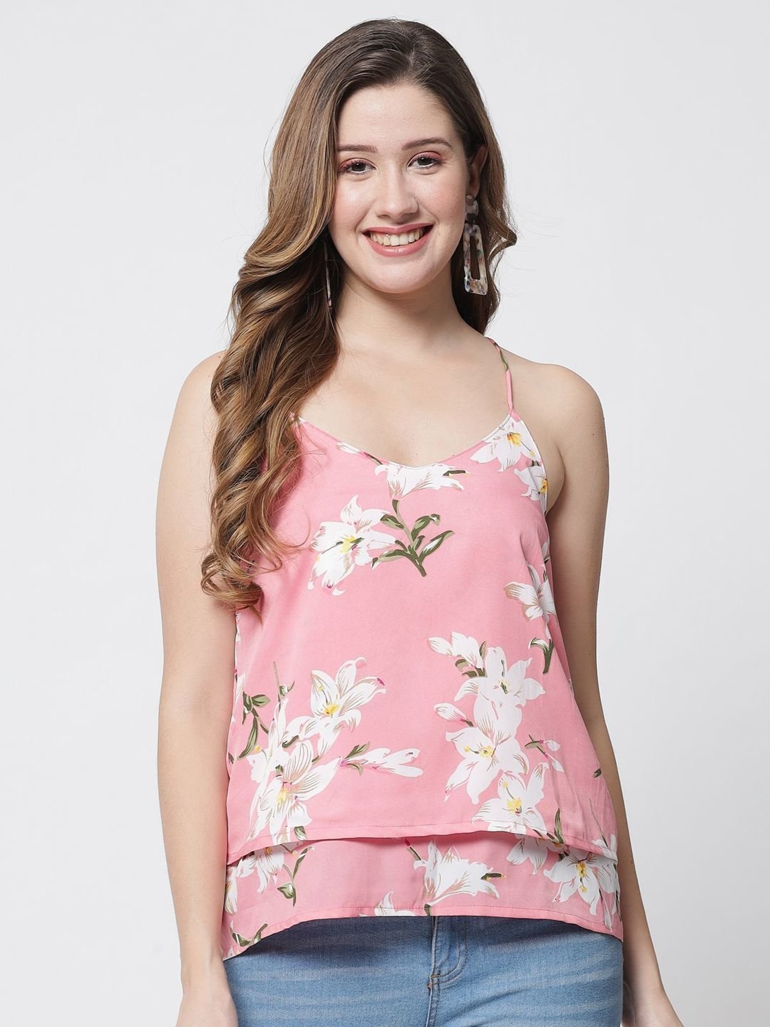 PURYS Pink Floral Print Top
