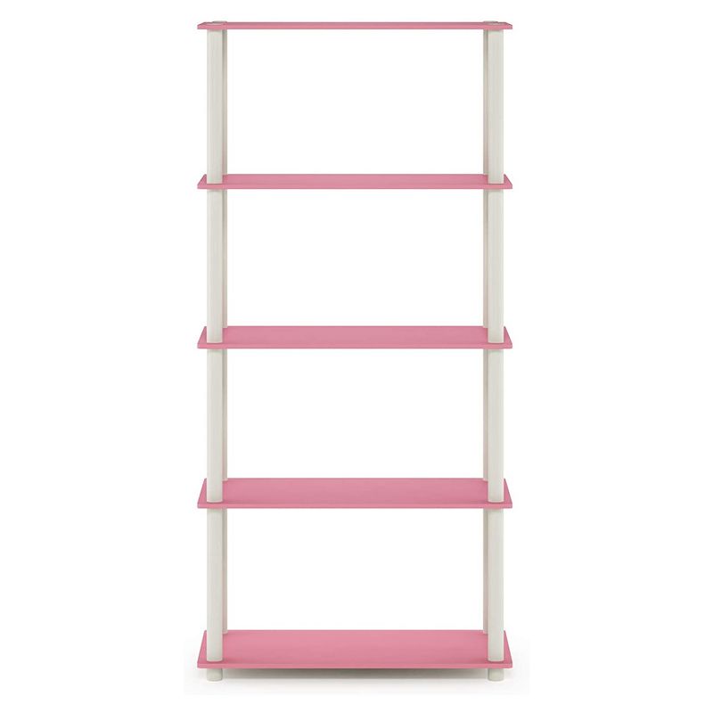 Furinno Turn-N-Tube 5 Tier Wooden Multipurpose Display Rack Shelf Closet Organizer for Home Living Rooms and Bedrooms, Pink/White