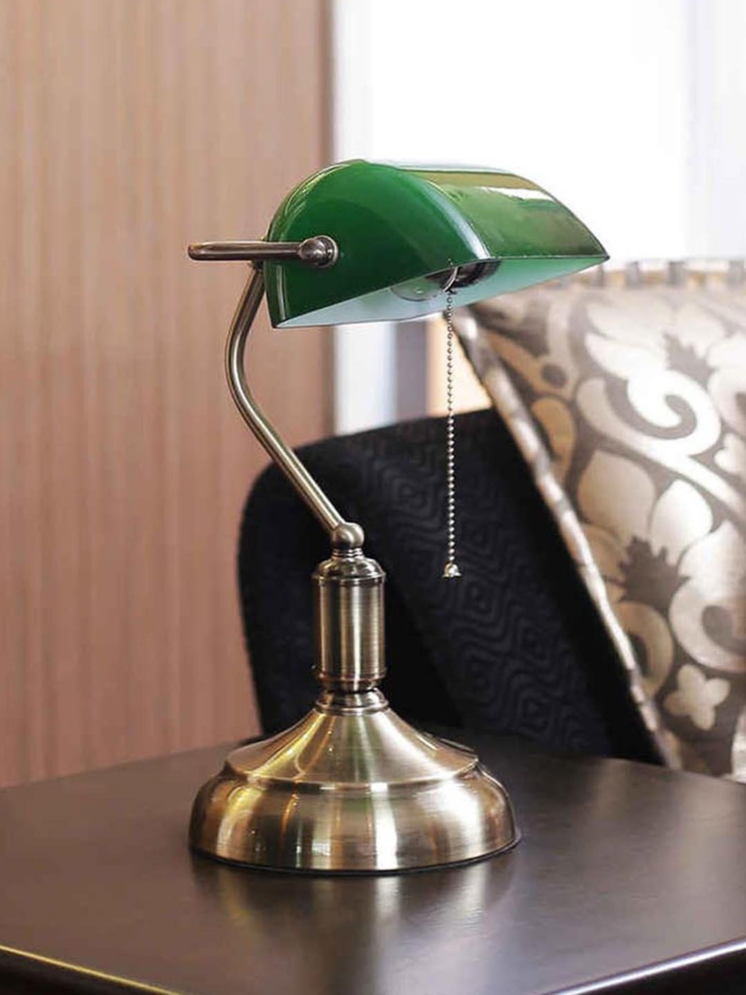 Kapoor E Illuminations Green & Brown Metal Study Table Lamp - Set of 1