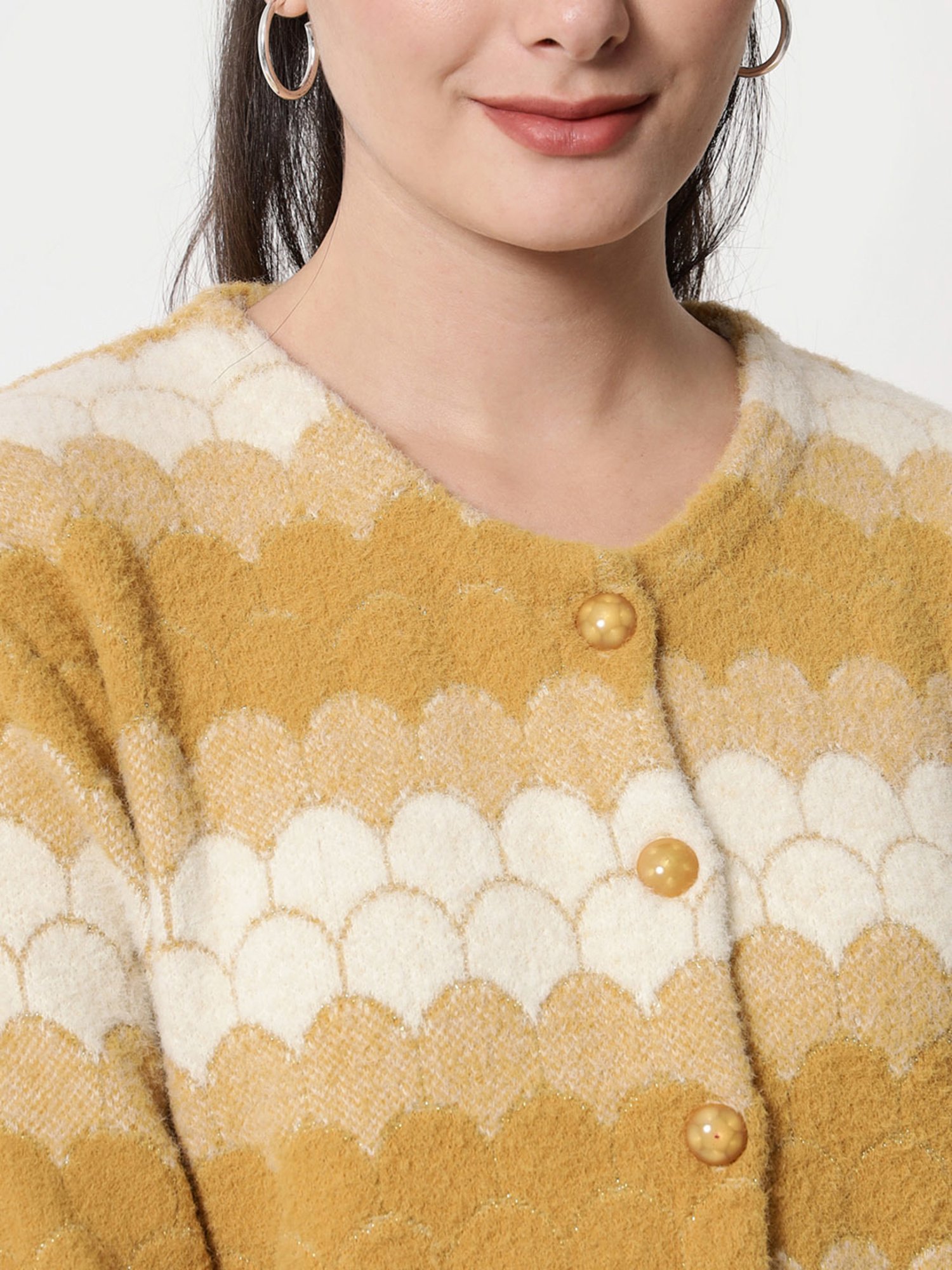 TAB91 Yellow Self Design Cardigan