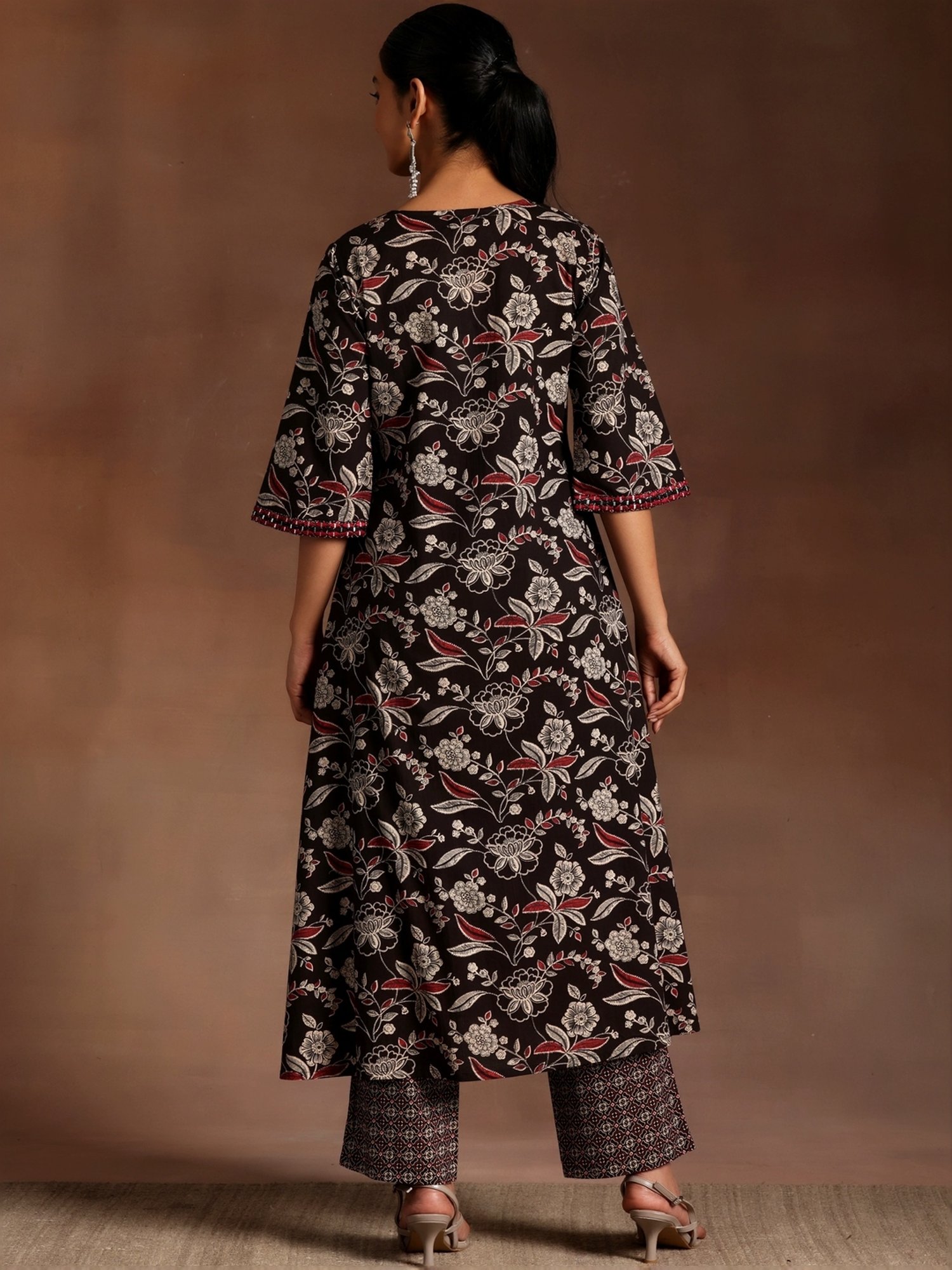 Libas Black Cotton Printed Kurta Palazzo Set