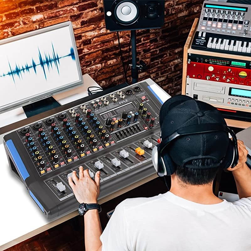 Bluetooth Studio Audio Mixer - DJ Sound Controller Interface w/ USB Drive for PC Recording Input, XLR Microphone Jack, 48V Power, RCA Input/Output for Professional and Beginners - PMXU88BT