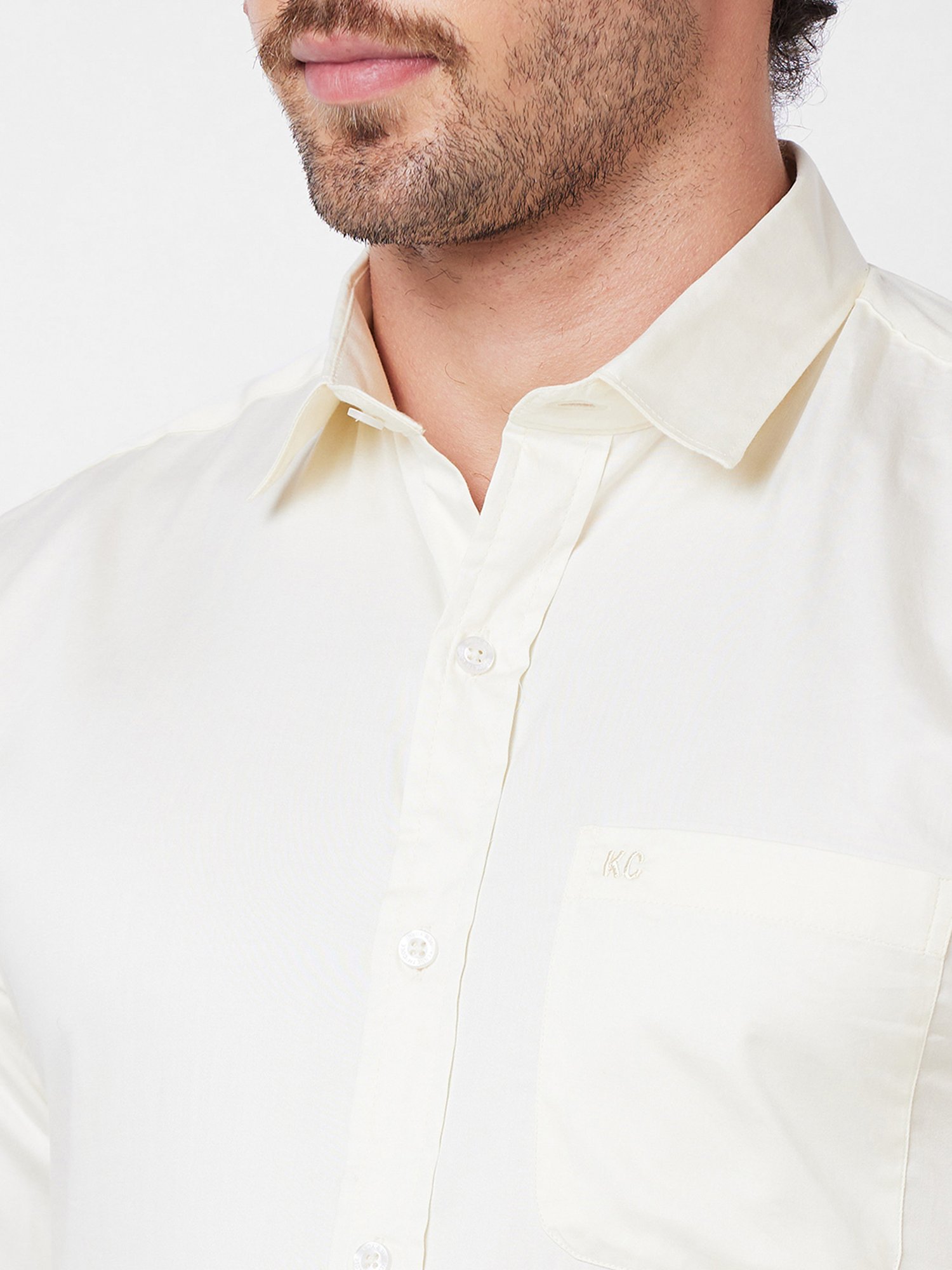 Kenneth Cole New York Light Yellow Slim Fit Cotton Shirt