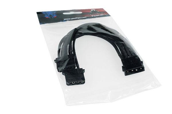 Phobya Y-Cable , 4-Pin Molex to 2x 4-Pin Molex, 20cm, Sleeved, Black