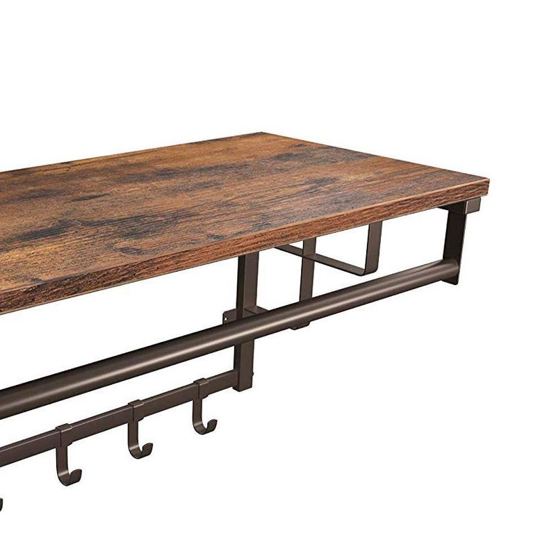Metal Framed Wall Mounted Coat Rack with One Storage Shelf Brown and Black - Benzara