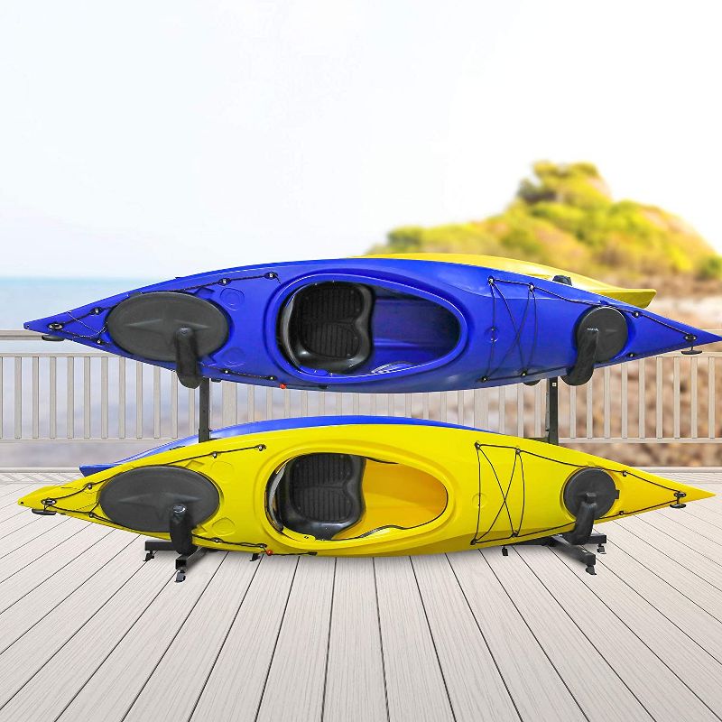RaxGo Freestanding Kayak Rack for 4, Heavy Duty Floor Storage Holder for Four-Kayak, SUP, Canoe & Paddleboard for Indoor, Outdoor, Garage, Shed, or Dock, Adjustable Height