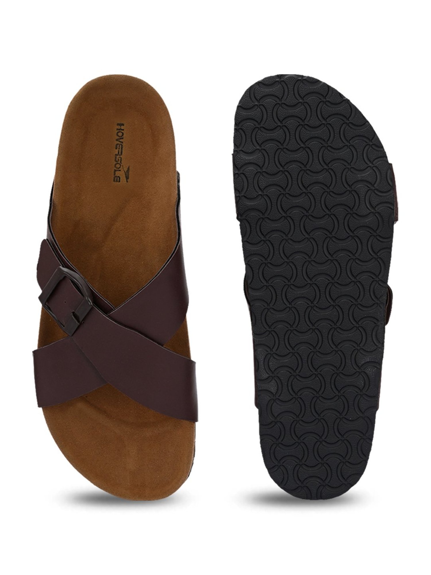 Hoversole Men's Brown Cork Cross Strap Sandals