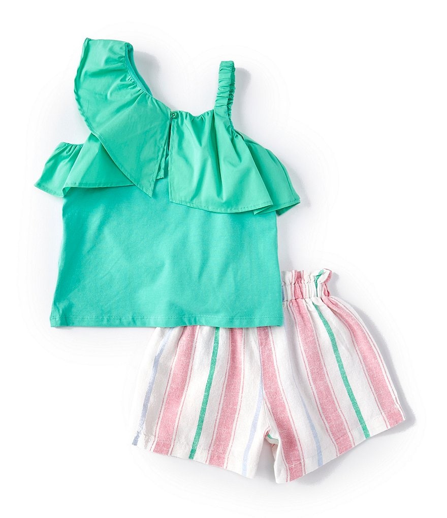Habitual Little Girls 4-6X One-Shoulder Ruffled Top & Striped Shorts Set