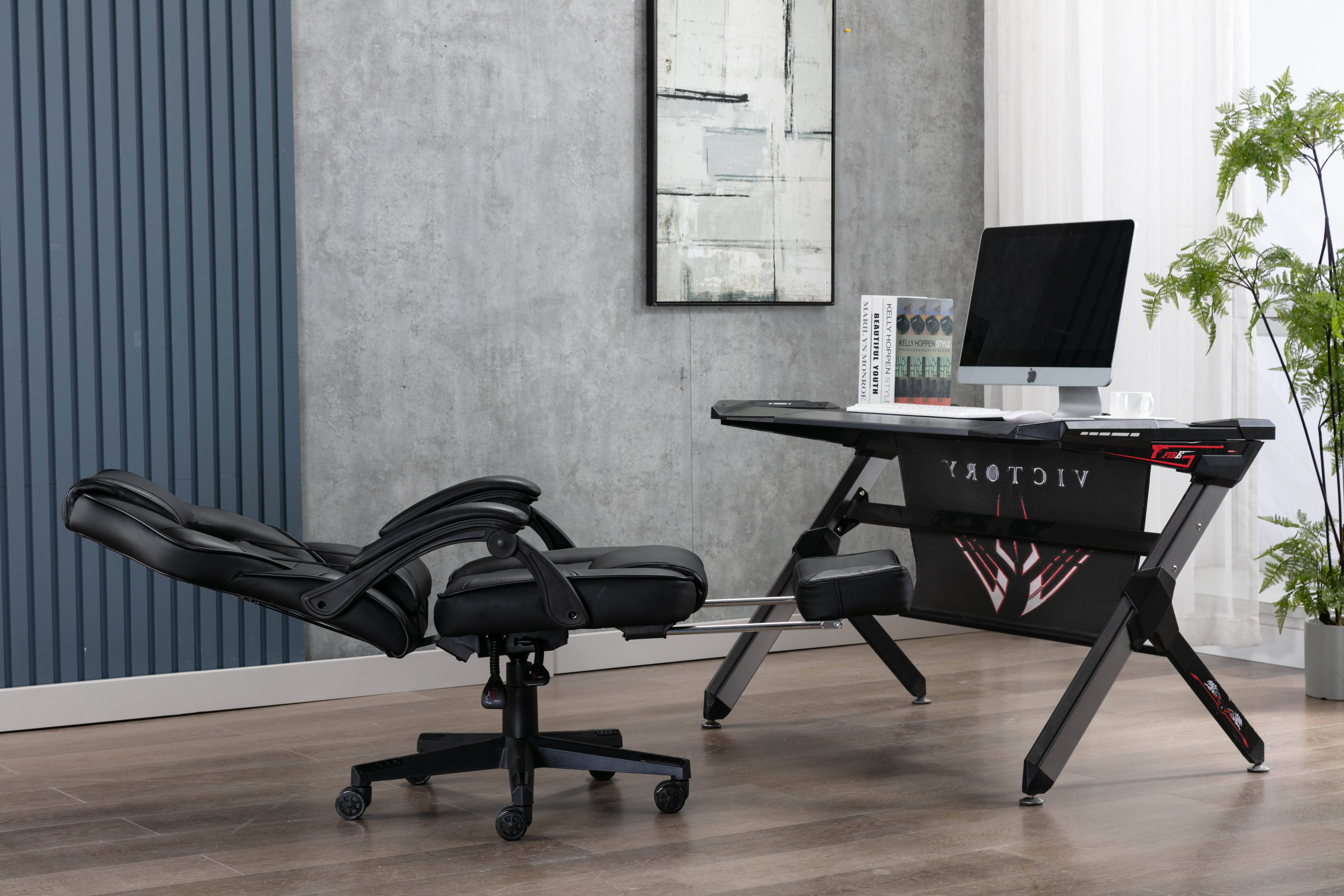 Massage Computer Gaming Chair, Adjustable Lumbar Support PU Leather Swivel Racing Style Video Game Chairs (Black)