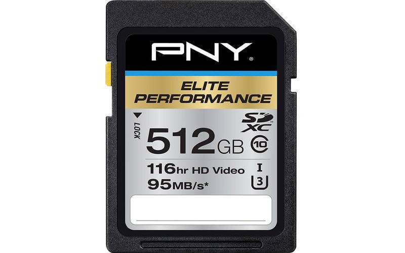 PNY Elite Performance 512 GB Class 10/UHS-I (U3) SDXC - 95 MB/s Read - Lifetime Warranty