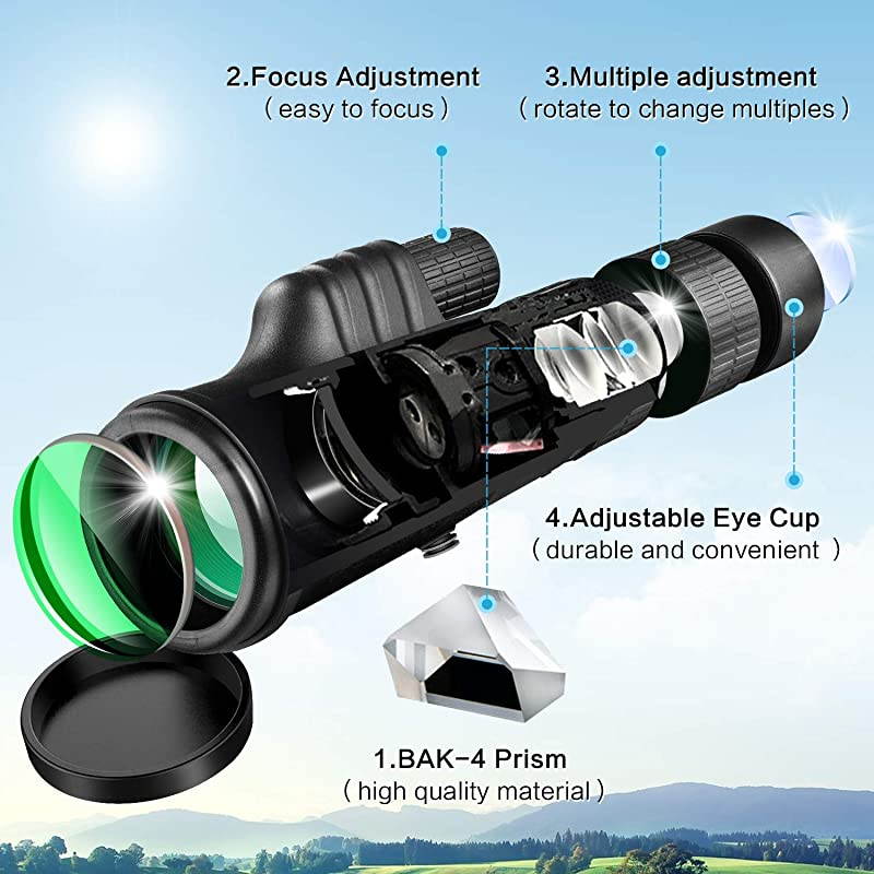 Telescope 1030X42 High Power HD Zoom sBAK4 Prism FMC Optical Lens with Smartphone Adapter Tripod Compact Waterproof for Adults Kids Bird Watching Traveling Wildlife