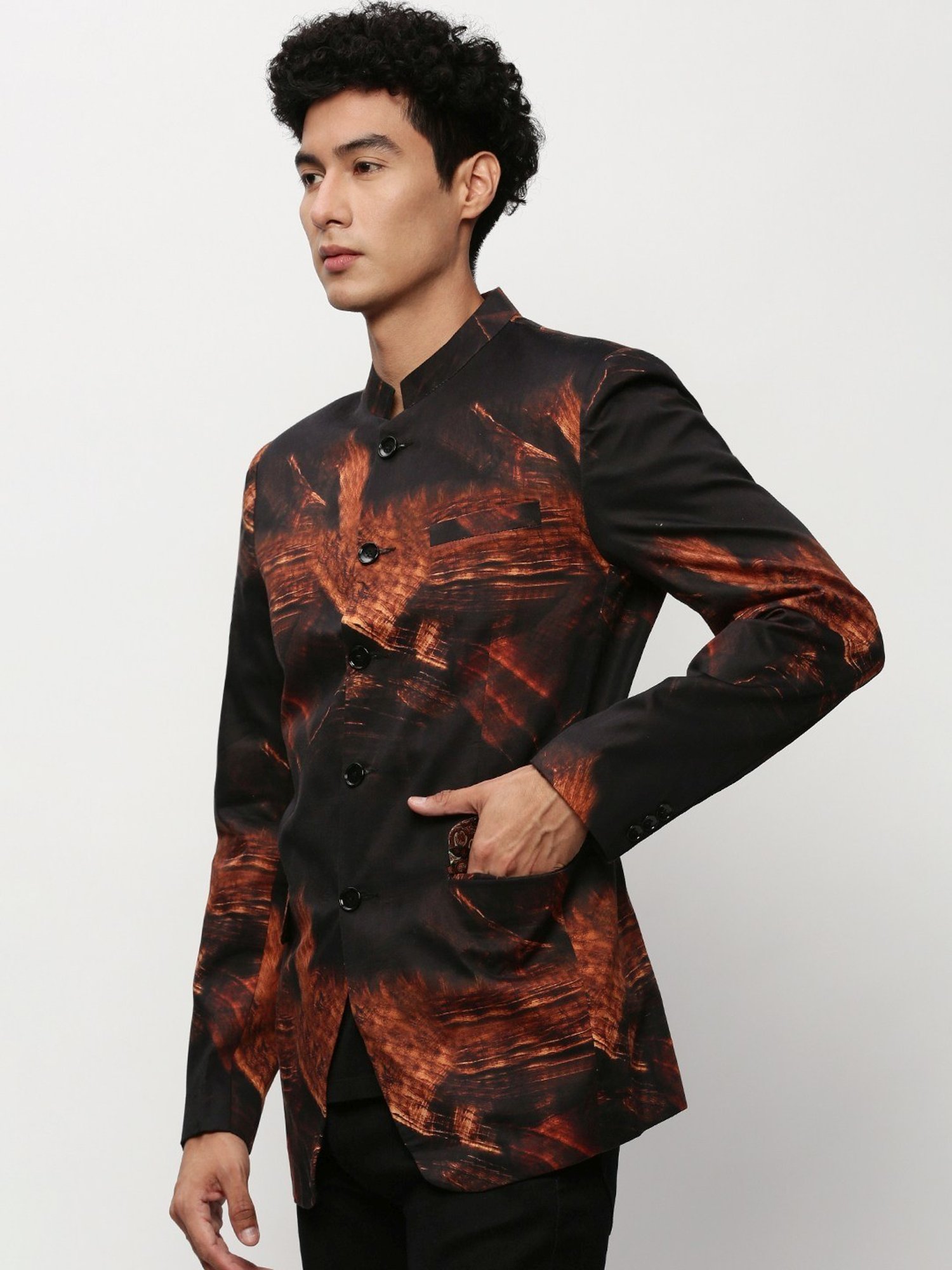 SHOWOFF Black Slim Fit Printed Blazer