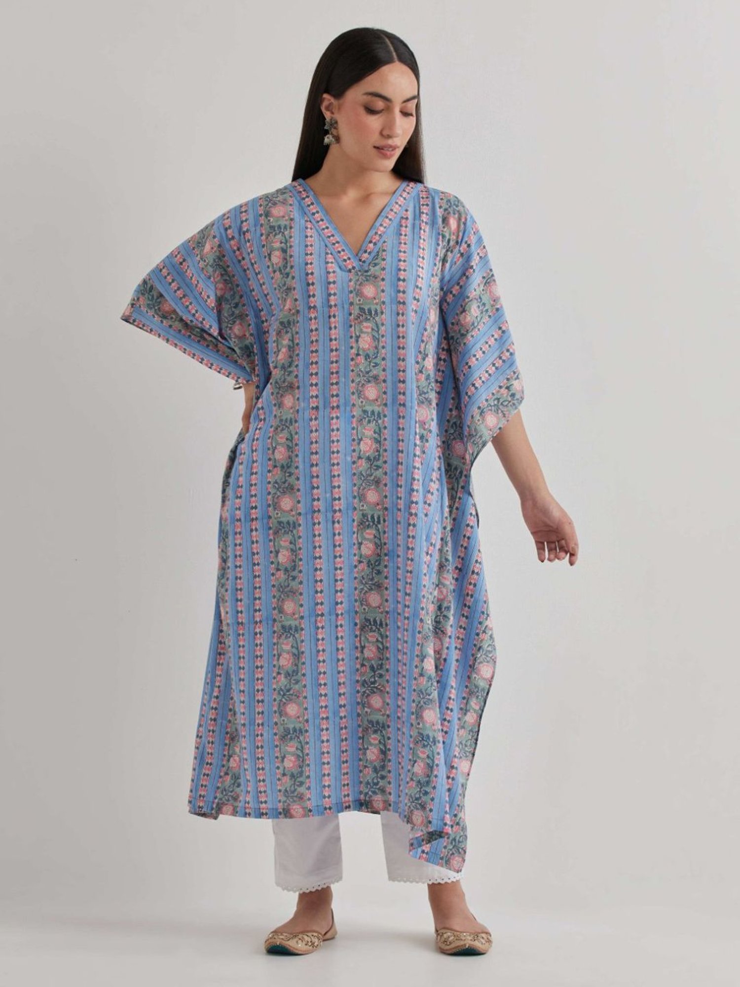 Priya Chaudhary Blue Varsha Cotton Printed Kaftan