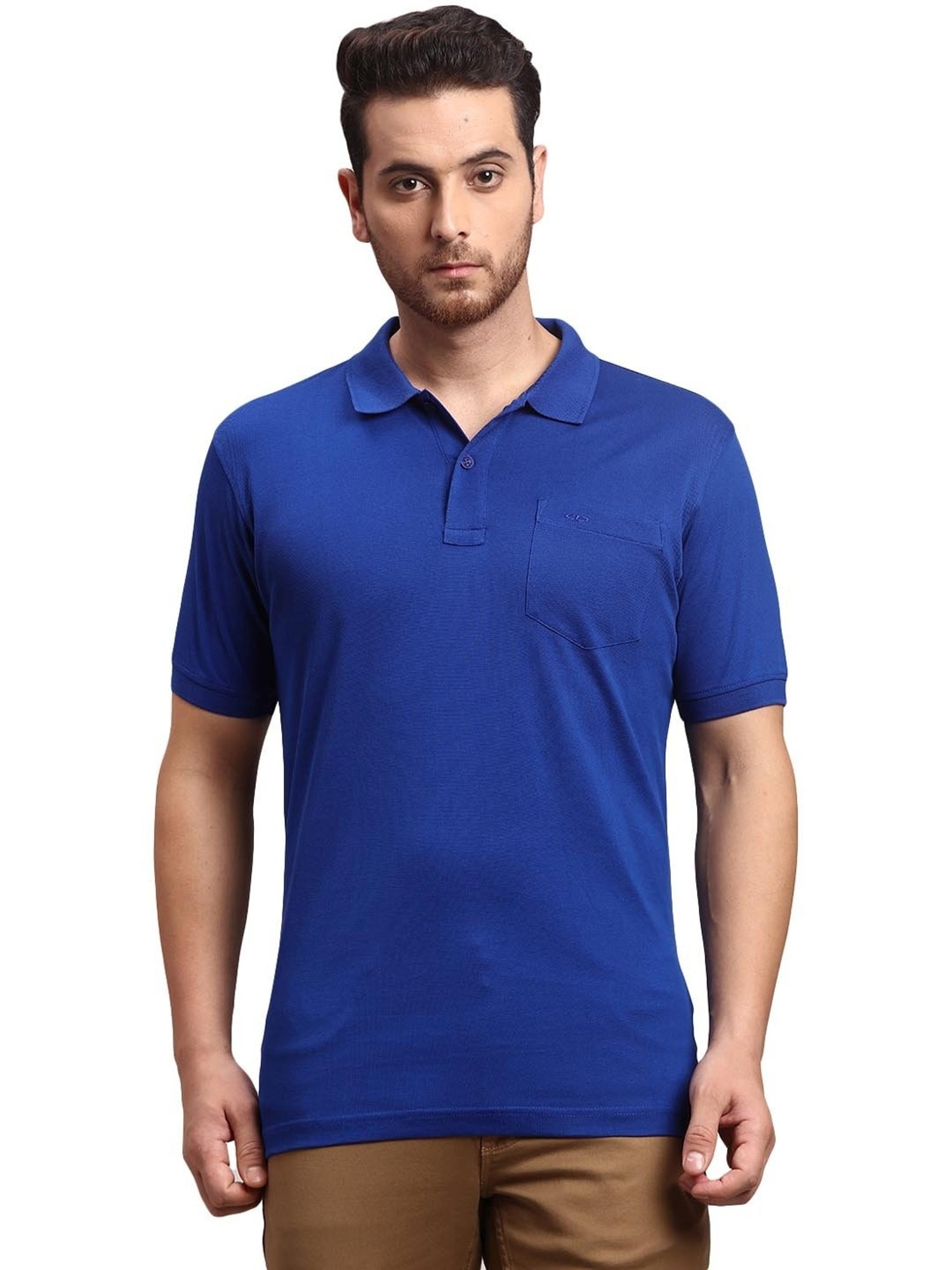 ColorPlus Blue Cotton Regular Fit Polo T-Shirt