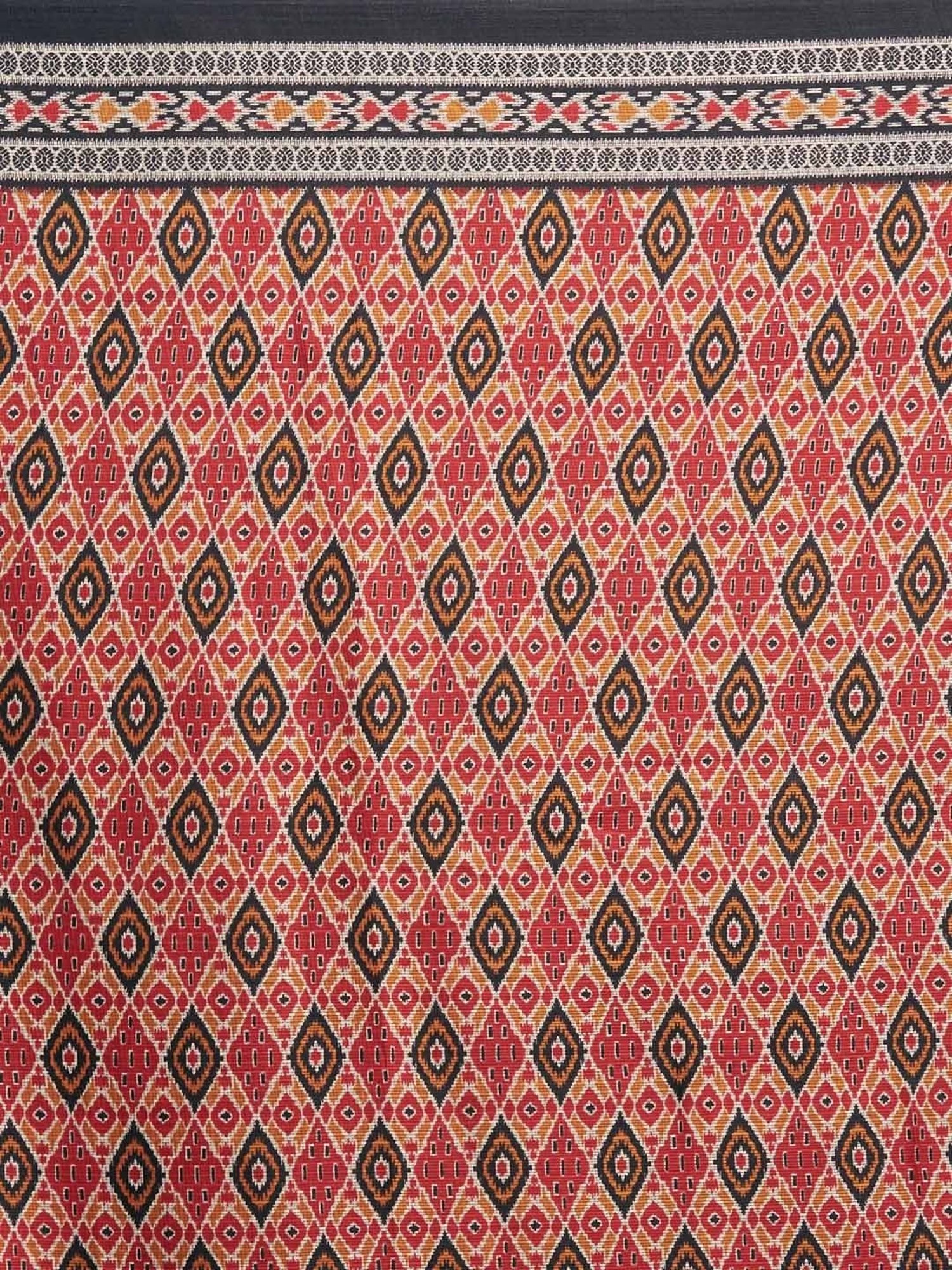 Vaamsi Maroon & Black Printed Saree With Unstitched Blouse