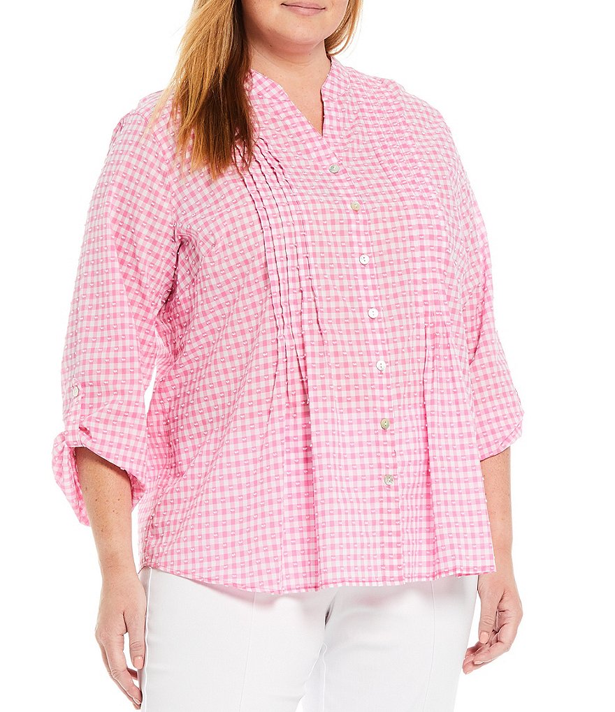 Democracy Plus Size Floral Print 3/4 Puff Sleeve V-Neck Knit Top