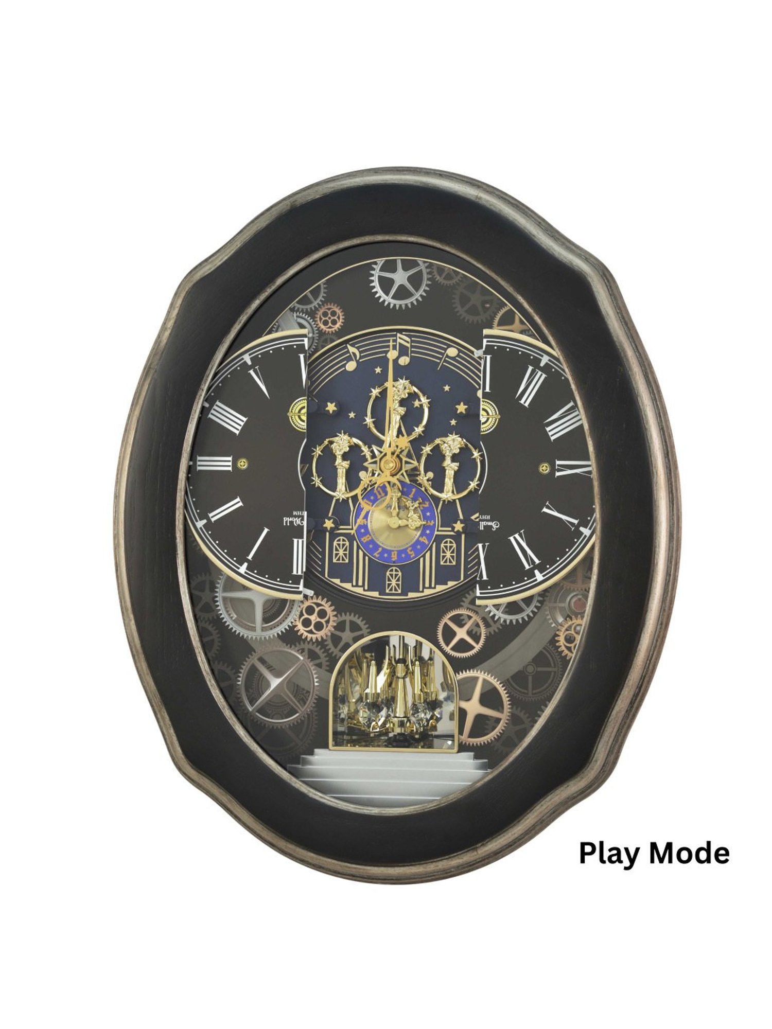 RHYTHM Black Plastic Elegant Oval Shaped Melodies In Motion Wall Clock