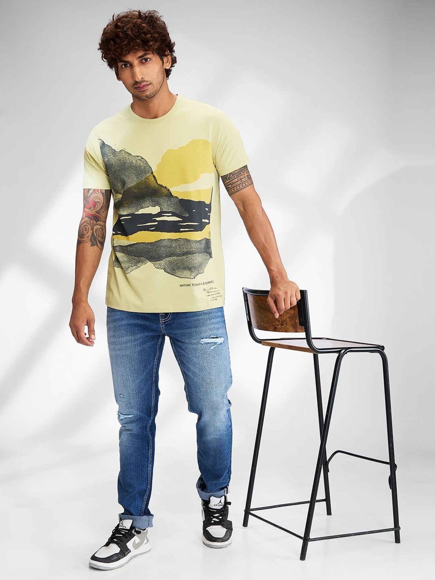 Spykar Green Slim Fit Printed T-Shirt
