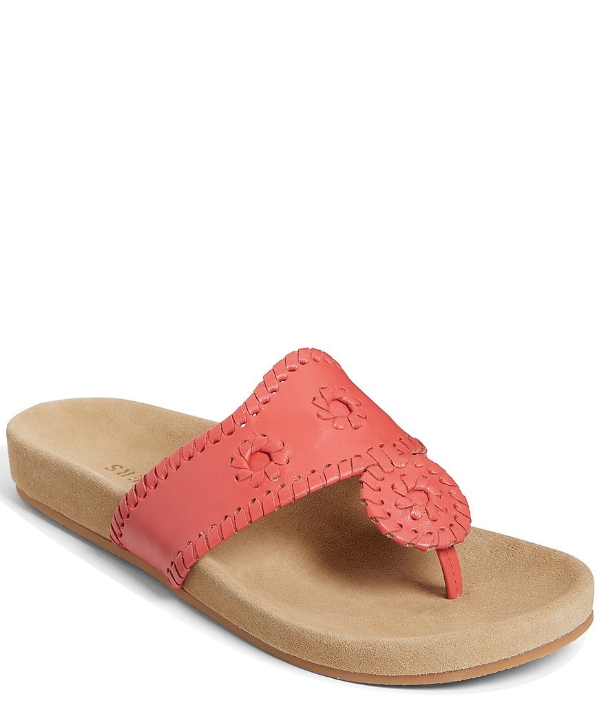 Jack Rogers Jacks Comfort Leather Whipstitch Detail Thong Sandals