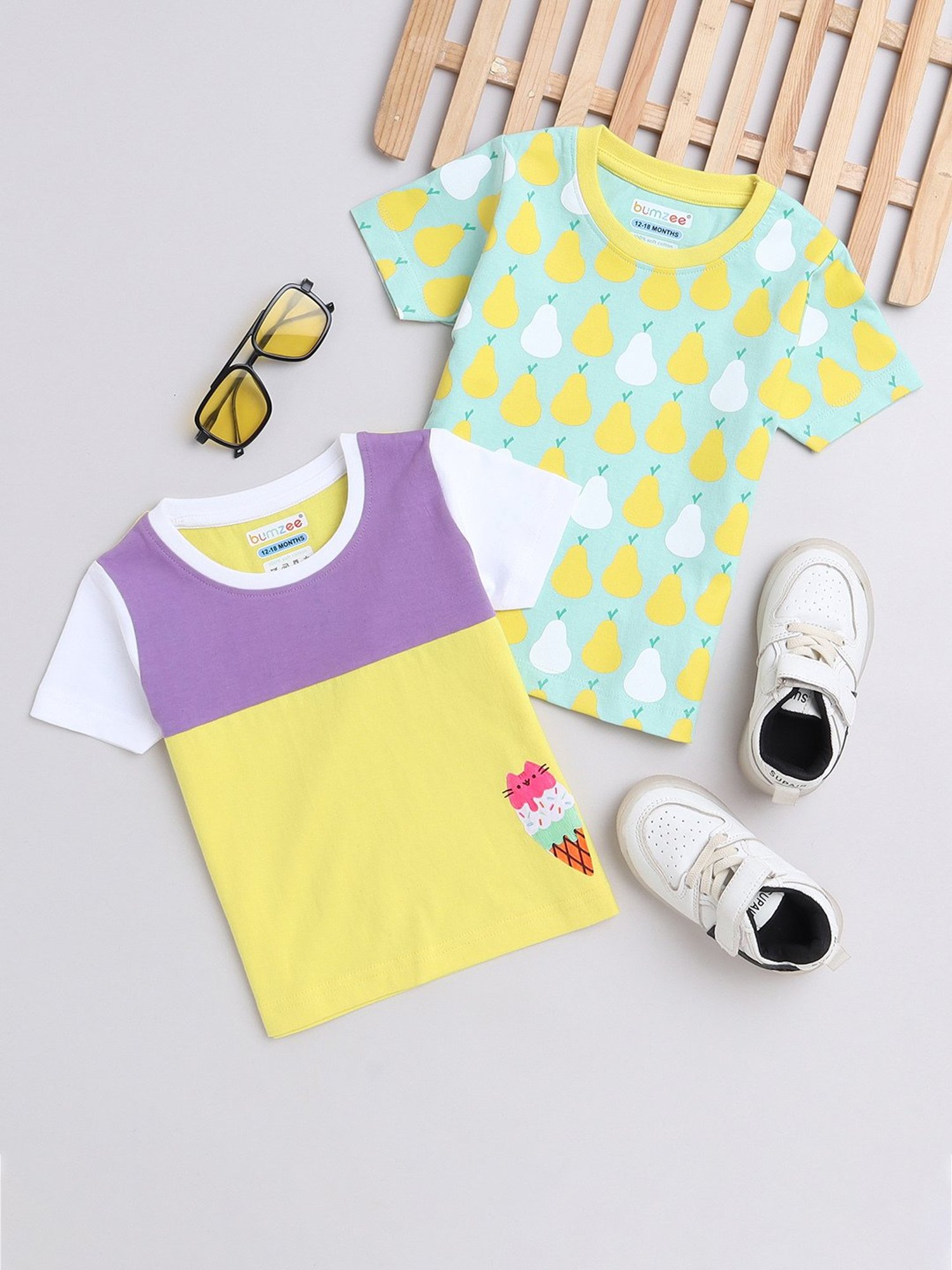 Bumzee Kids Mint Green & Yellow Printed T-Shirt (Pack Of 2)