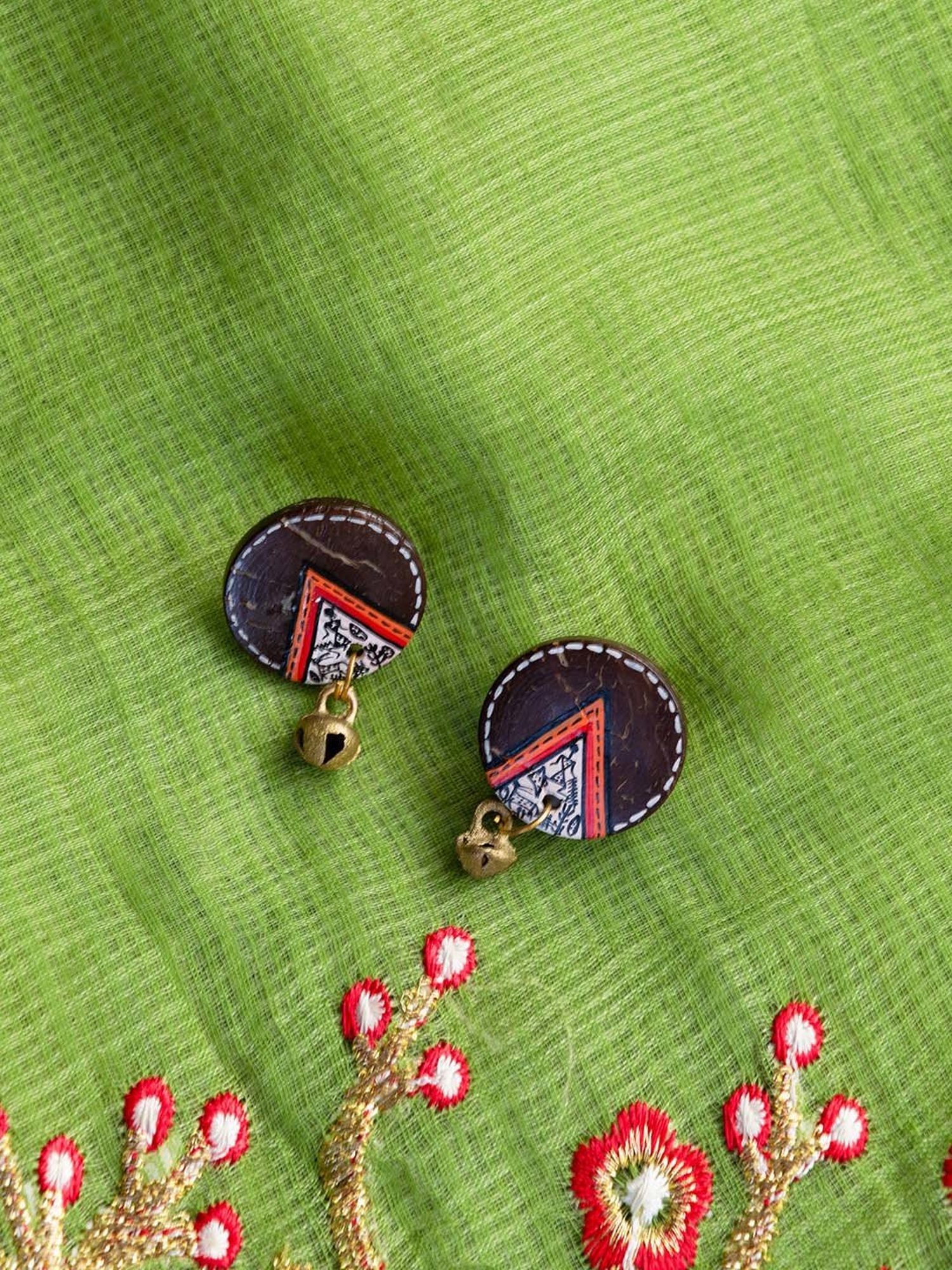 ExclusiveLane 'Tribal Coconut Warli' Brown Drop Earrings in Warli Art