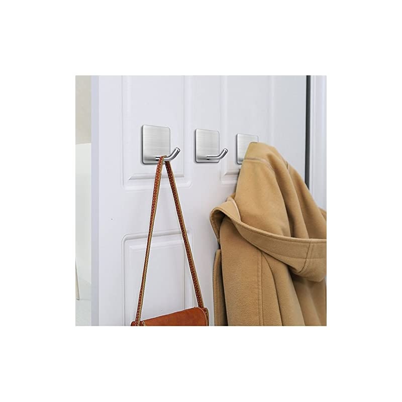Hooks Heavy Duty Stick on Wall Hooks Hangers Towel Hooks for Hanging Bathroom Kitchen Home Door Closet Cabinet-Stainless Steel-4 Packs