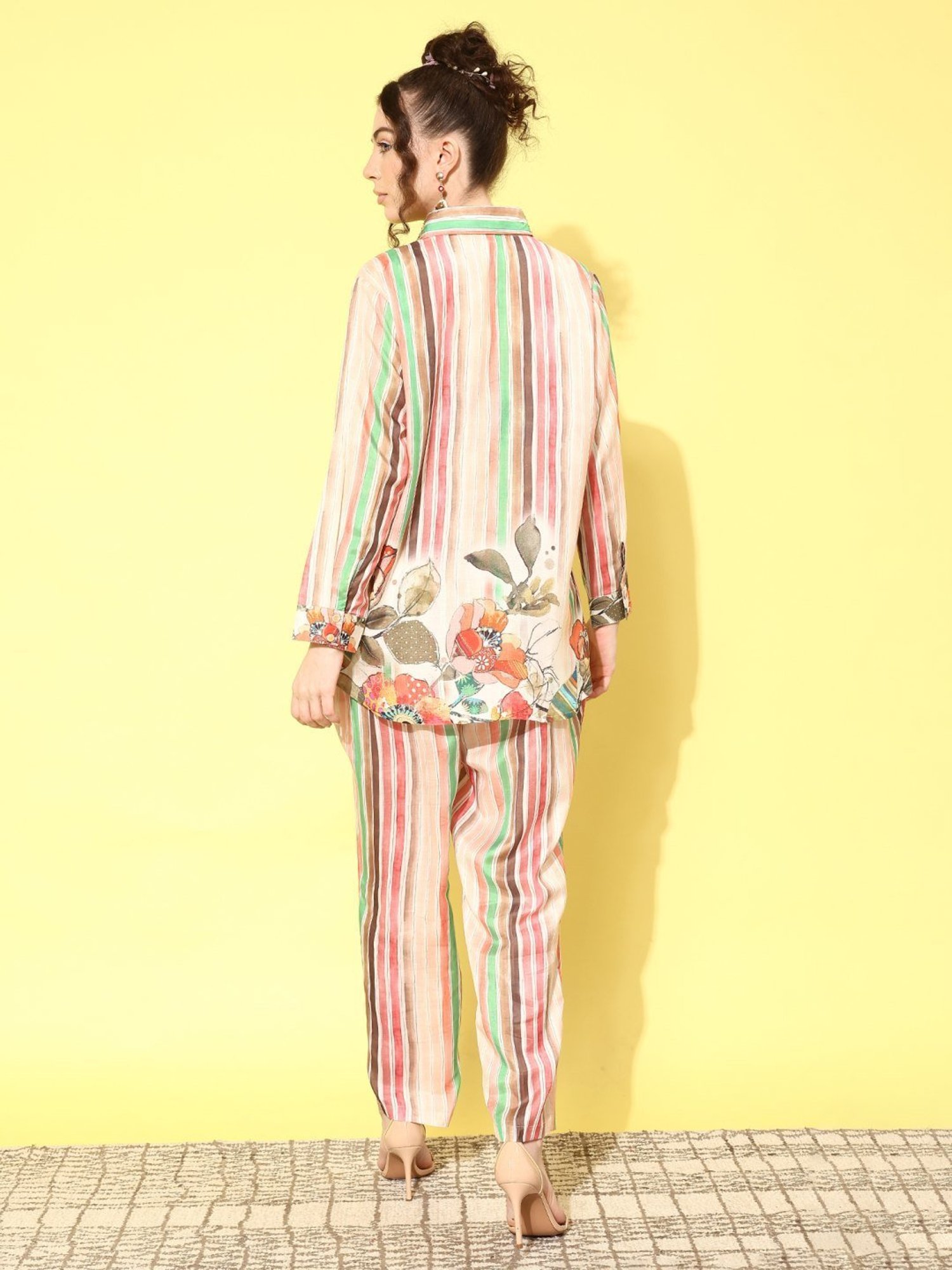 Indo Era Multicolored Floral Print Shirt Pant Set