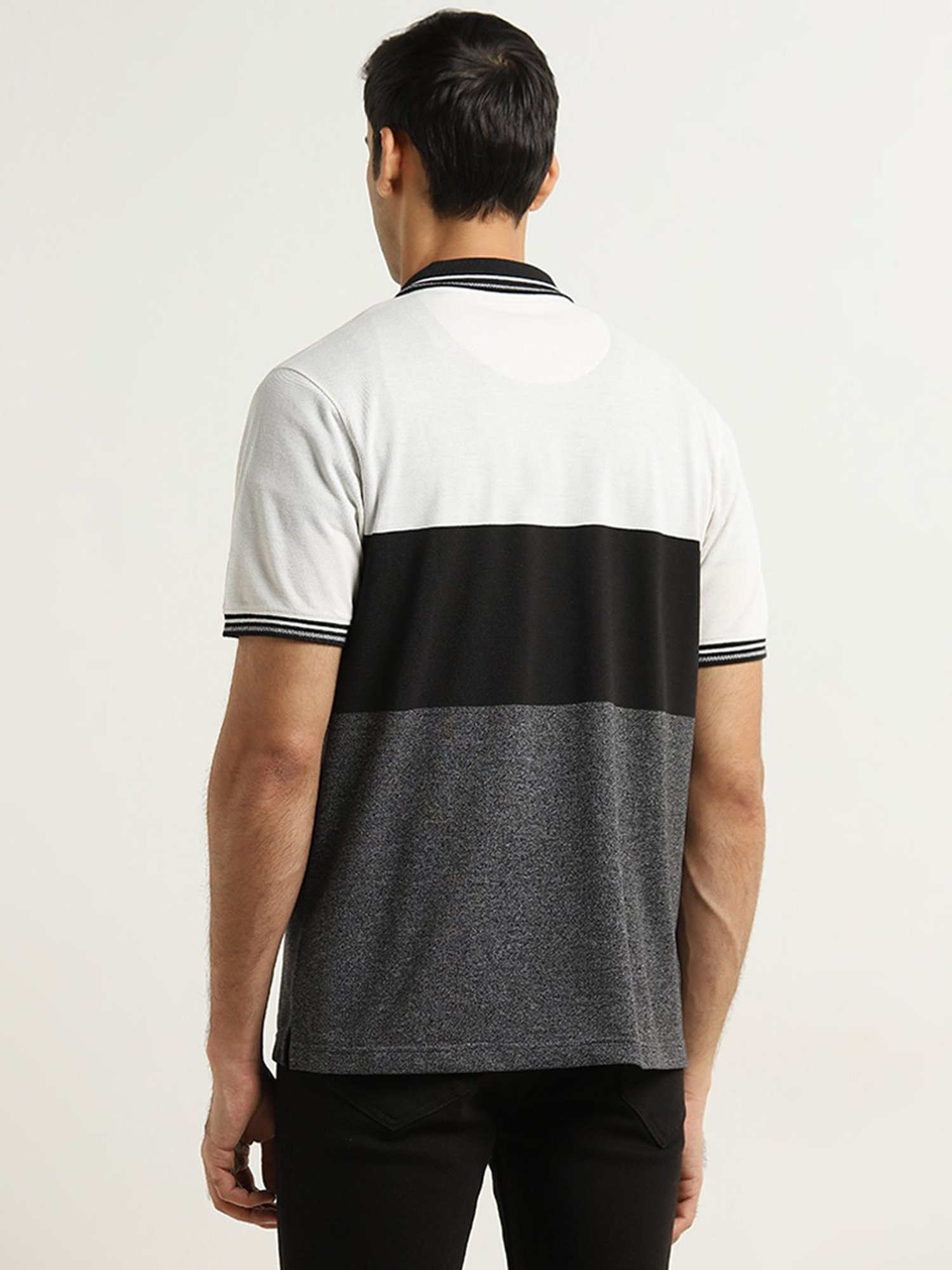 WES Casuals by Westside Grey Colour-Blocked Relaxed-Fit Polo T-Shirt