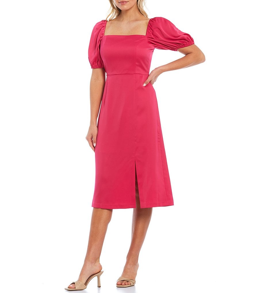 Sachin & Babi Blake Square Neck Short Puff Sleeve Charmeuse Dress