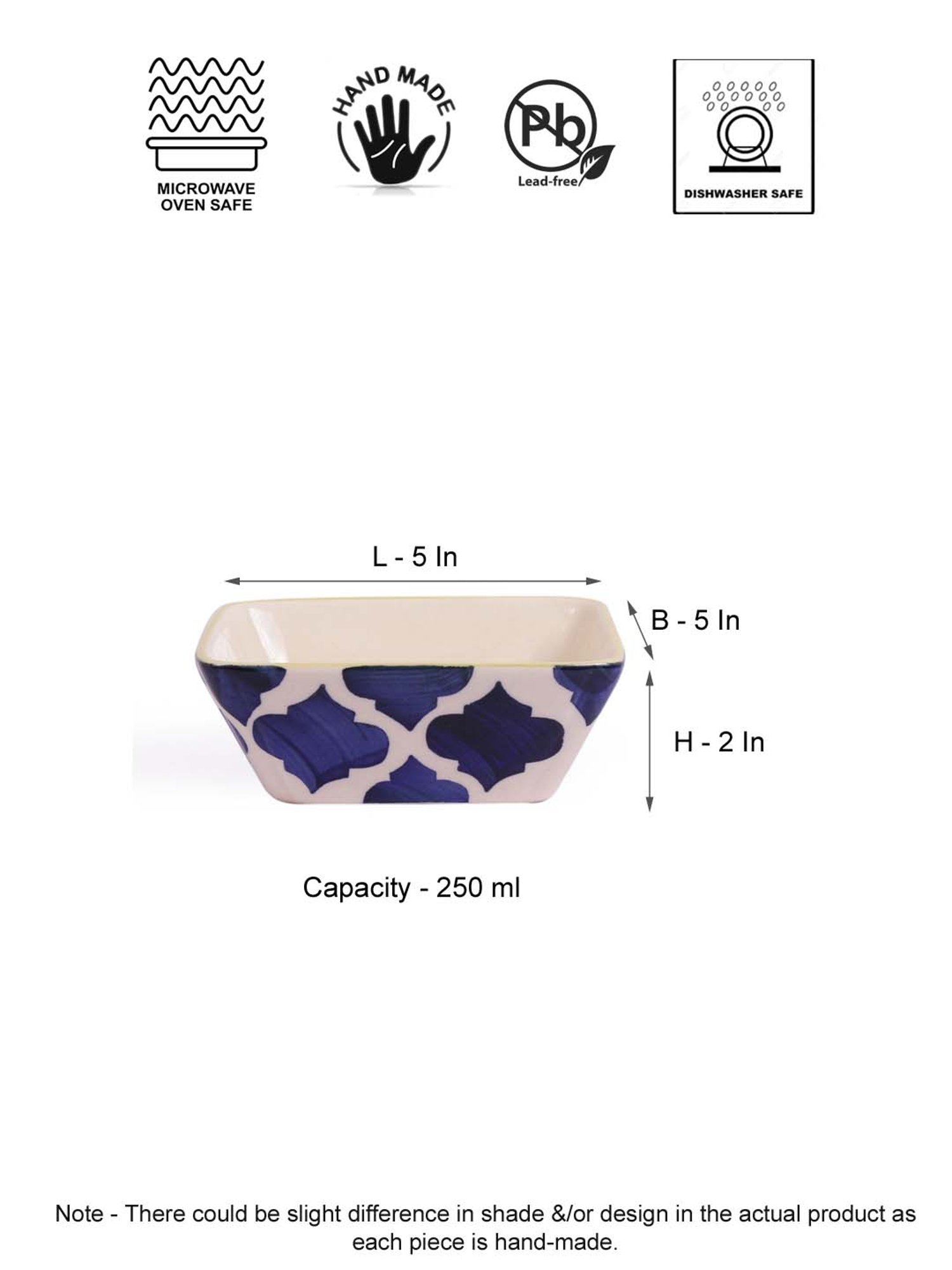 VarEesha Blue Ceramic Veg Bowls (250 ml) - Set of 4