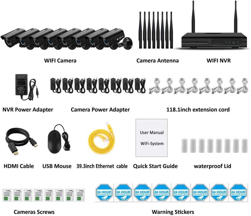 zxcv Wireless Surveillance Cameras Outdoor Long Range 1080P HD Dynamic Capture IP66 Waterproof Mail Alarm Video Playback Infrared P2P Wireless Monitoring System
