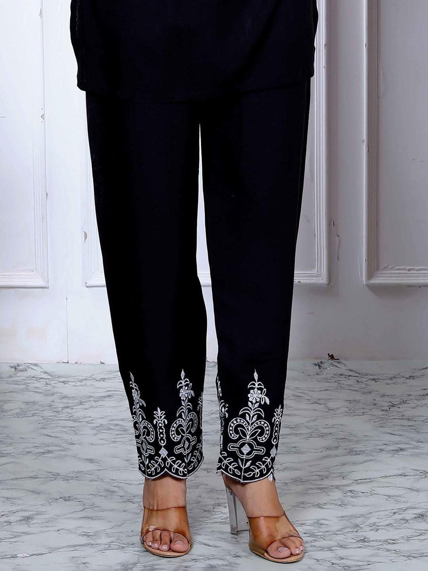 Miravan Black Embellished Kurta & Palazzo Set