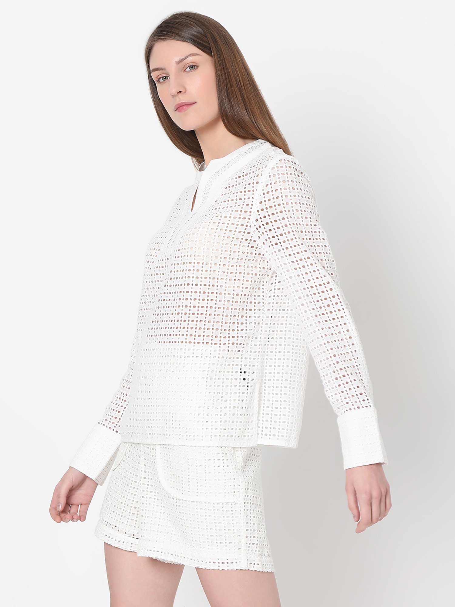 Vero Moda White Cotton Self Design Top