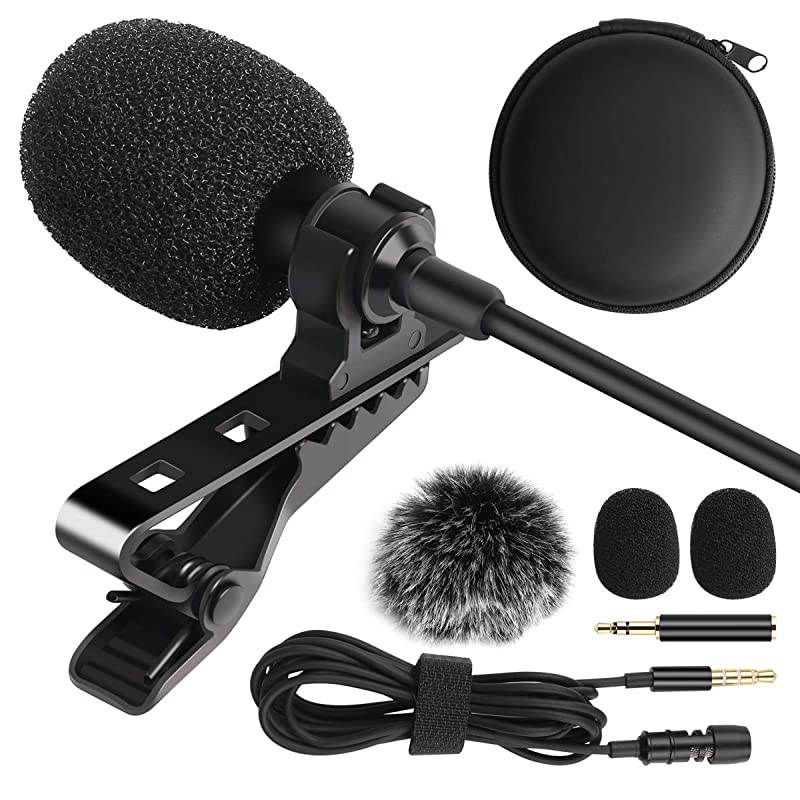 Professional Lavalier Lapel Microphone Interference Resistant Mic for iPhone Android Mac Laptop PC Home Outdoor
