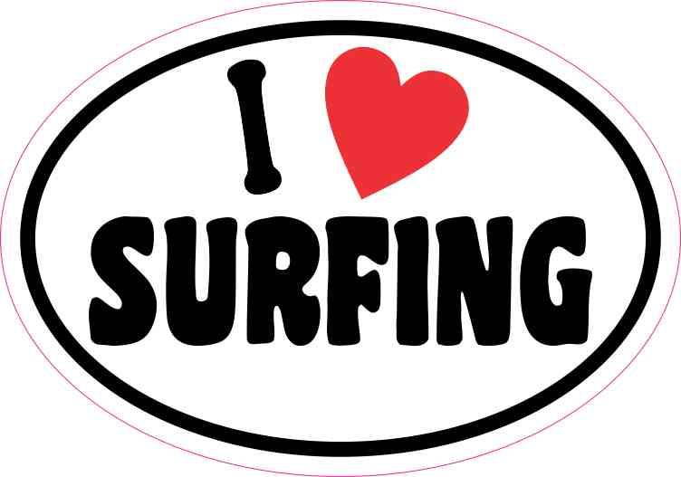 StickerTalk Oval I Love Surfing Vinyl Sticker, 5 inches by 3.5 inches