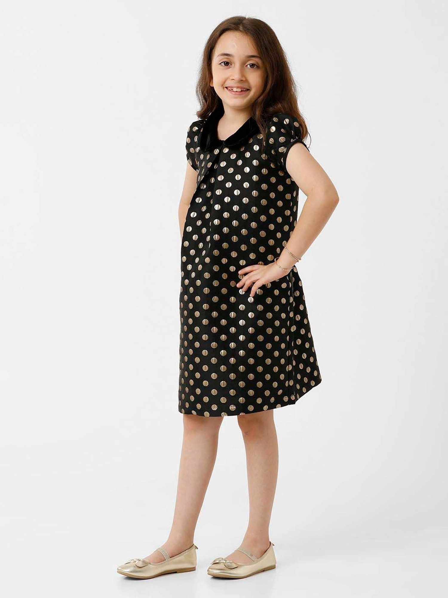 Kate & Oscar Kids Black & Gold Printed Dress