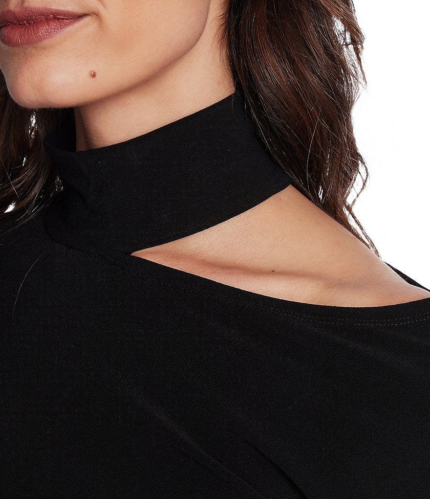 1. STATE Long Sleeve Asymmetric Cut Out Knit Crepe Top