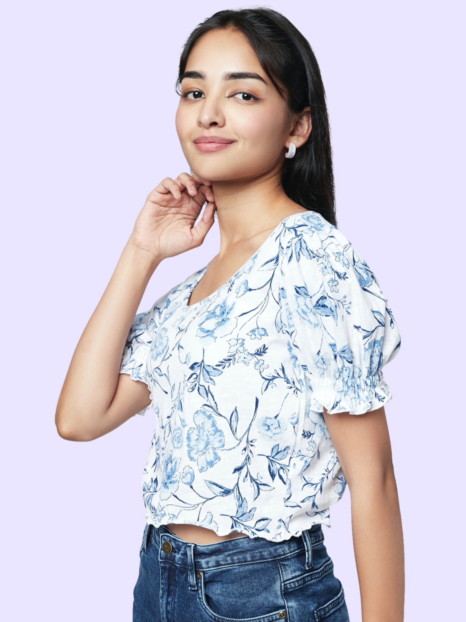 YU by Pantaloons White Floral Print Top