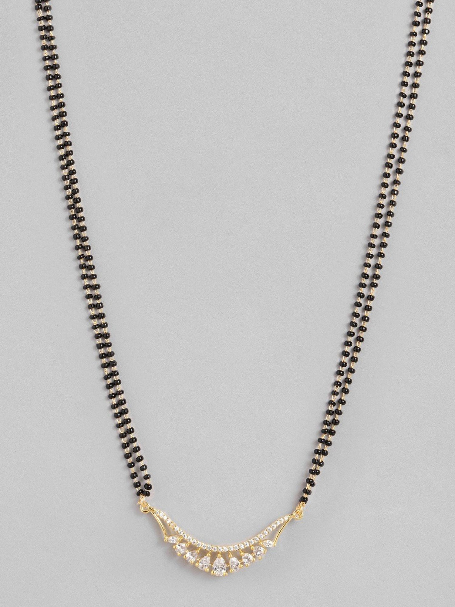 Abdesigns Gold-Plated American Diamond & Black Beaded Mangalsutra